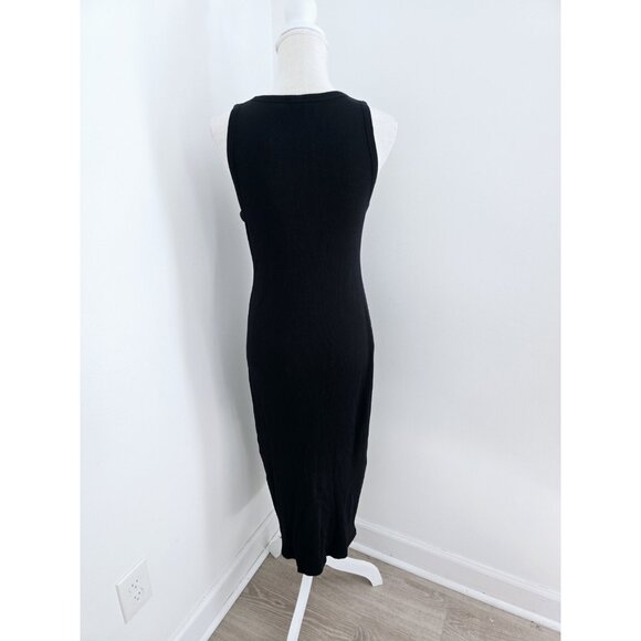 Theory Black Ribbed Bodycon Straight Tight Sleeveless Midi Tank Dress L Large - Picture 6 of 8